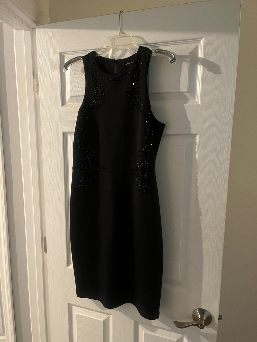 Spense Black Beaded Sleeveless Mini Dress